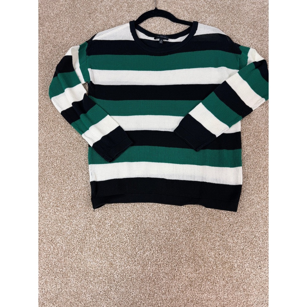 The Limited Womens Green Black White Striped  Crewneck Sweater XS Preppy Texture